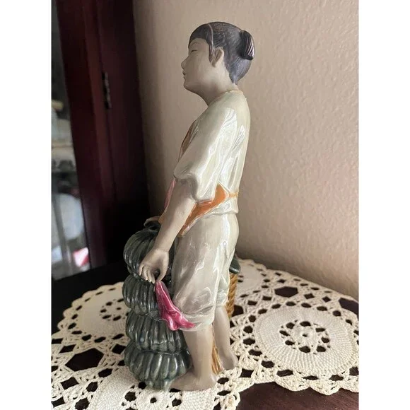 RARE Beautiful Chinese Wan Jiang Glazed Figurine Banana Harvest